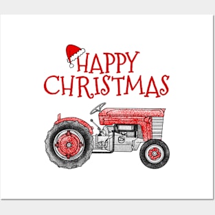 Vintage Tractor Christmas Farmer Farming Posters and Art